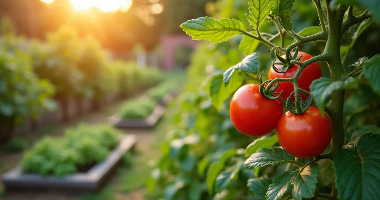 Huerto casero con tomates y hortalizas